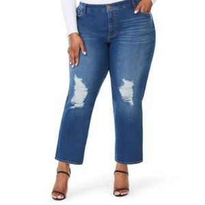 Sofia Super High Rise Slim Straight Blue Front Distressed Women Sz 16 Jeans NWT